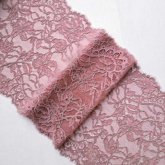 Old Rose Eyelash Floral Stretch Lace Trim Bra Making, 23 cm / 9" Wide, Nr 041