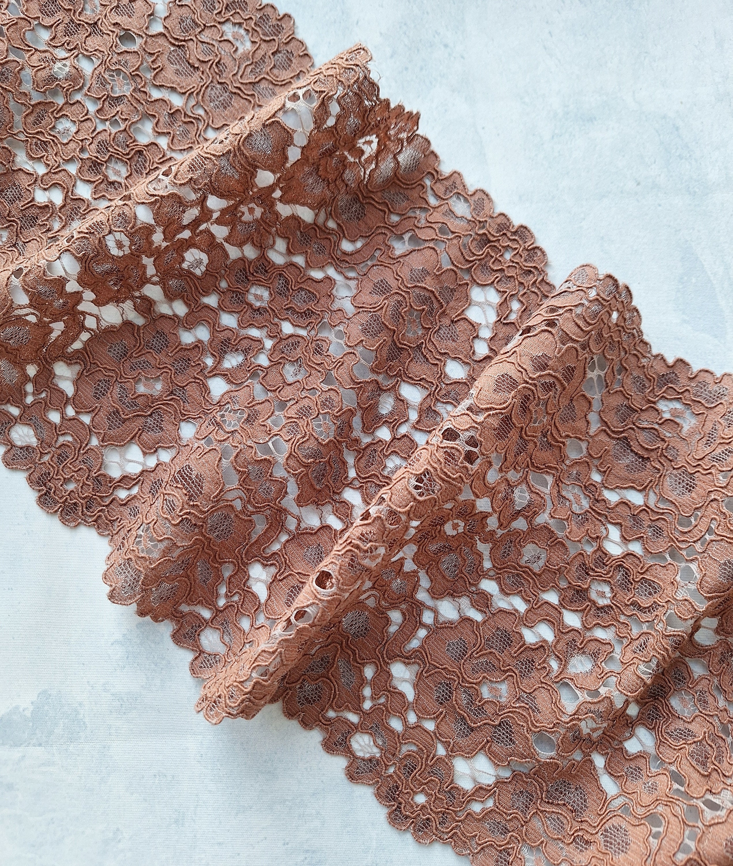 Brown Guipure Lace Fabric, Nonelastic Wide Floral Lace Trim, 23 Cm