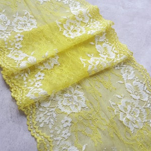 Yellow Floral Stretch Lace, Wide Elastic Lace Trim Bra Making, width 22.2 cm / 8.74&quot;, Nr 353