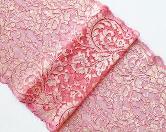 Pink Floral Stretch Lace Trim for Lingerie Sewing, 23 cm / 9" Wide, Nr 047