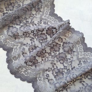 Graue Stretch Spitze, Florale Elastische Spitze, 23,3 cm/ 9,1 &quot;Breit, Weiche Spitze für Dessous, BH Herstellung, DIY Kunsthandwerk, Brautschmuck, Nr 361