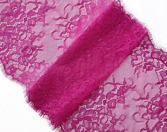 3.1 yards Magenta Chantilly Lace Trim, Nonelastic Eyelash Lace Fabric, 8.6" / 22 cm Wide, Nr 043