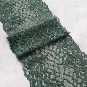 Green Stretch Lace, Floral Elastic Lace for Bra, width 17 cm/ 6.7&quot;, Nr 761