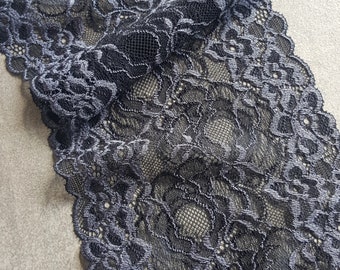 Lingerie Sewing Stretch Lace Trim Black Gray Elastic Lace, width 14.5 cm / 5.7", Nr Q4025