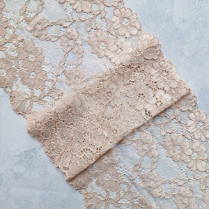 Peach Beige Stretch Lace, Elastic Lace Trim, Bra Making, width 17.3 cm / 6.8&quot;, Nr Q7088