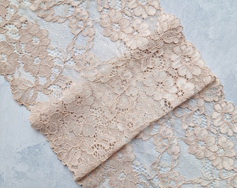 Peach Beige Stretch Lace, Elastic Lace Trim, Bra Making, width 17.3 cm / 6.8", Nr Q7088