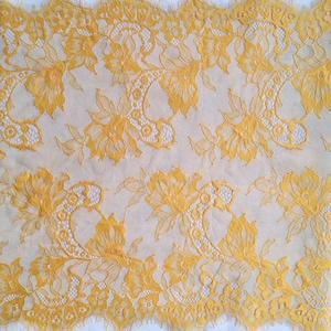 3.17 yards Mustard Yellow Eyelash French Lace Fabric, Chantilly Nonelastic Extra Wide Lace, width 19&quot; / 48.5 cm, Nr 938