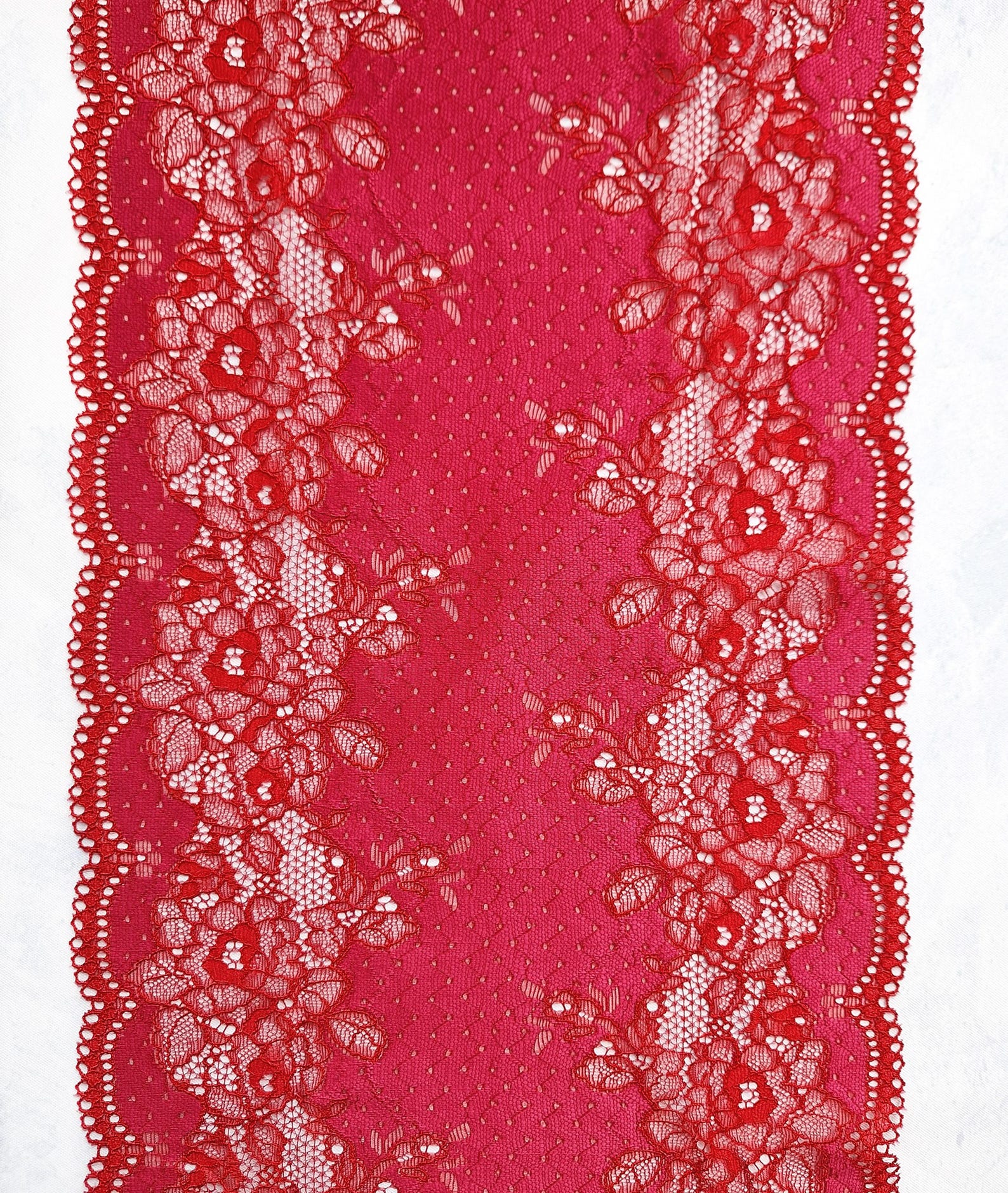 Red Stretch Lace Fabric – Floral Pattern – 24 Cm / 9.4" Wide – Lingerie ...