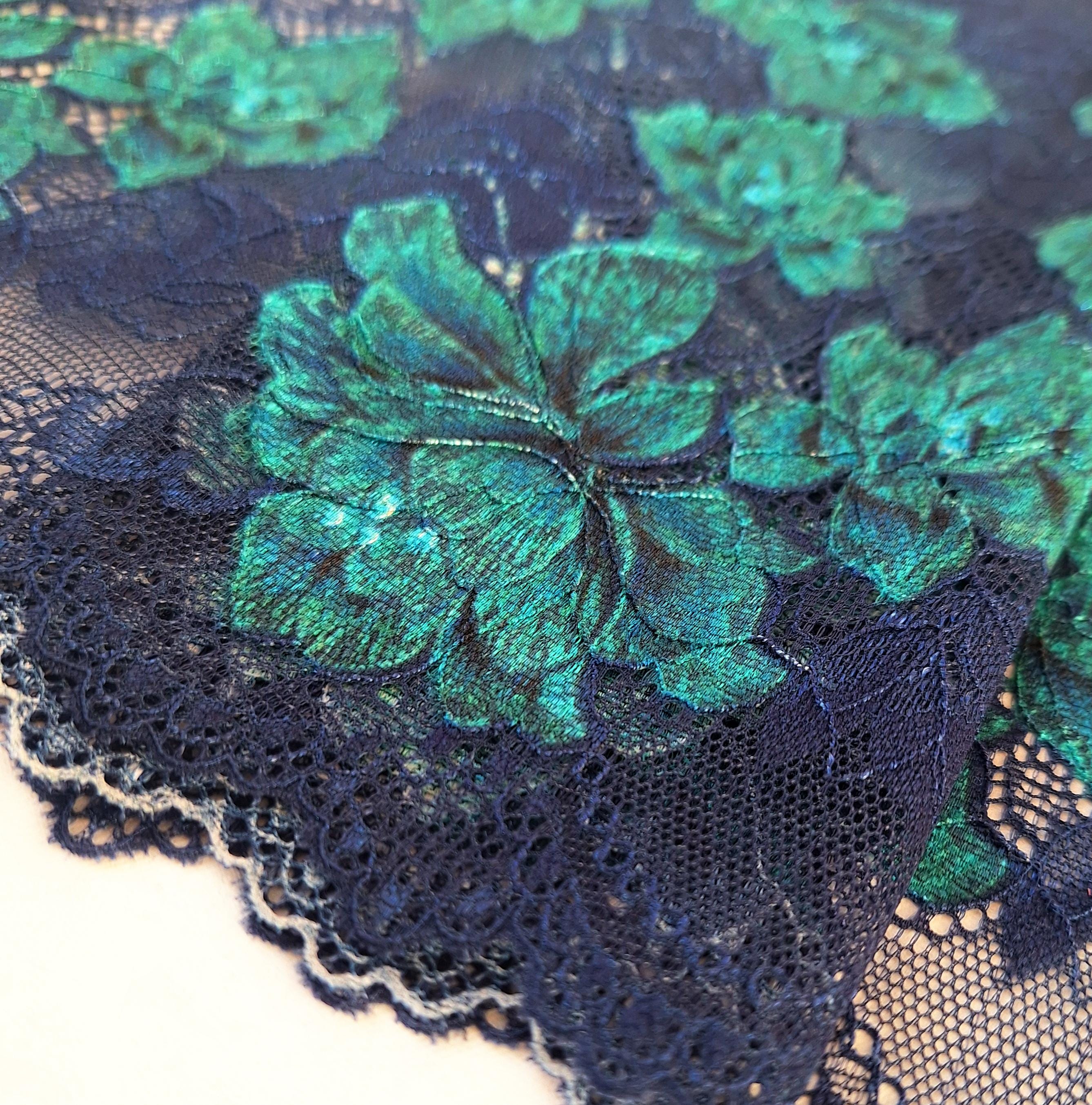 Blue and Teal Floral Stretch Lace, Elastic Lace Trim for Bra, Lace