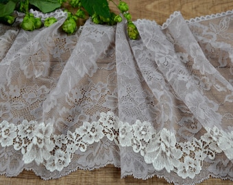 Blasslila Stretch Spitzenband Lingerie Nähen, Elastische Spitze mit Blumenmuster, Breite 22.3 cm, Nr 115