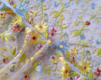 2.18 yards Floral Embroidered  Mirrored Tulle Lace Trim, Nonelastic Mesh Lace Fabric, Bra Making Lace width 22 cm/ 8.6", Nr 755
