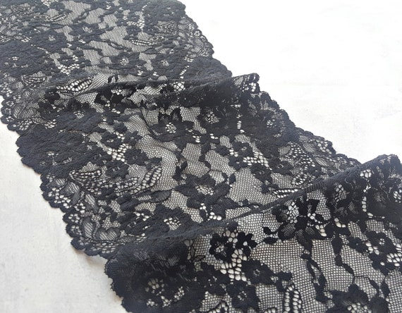 Black Wide Stretch Lace Trim Floral Elastic Lace Fabric Lingerie Sewing Width 20 Cm 7.87 Nr 716 Etsy UK