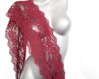 Dusty Red Eyelash Lace Trim, Non-Stretch Floral Lace Fabric for Lingerie, Bridal Lace 20 cm / 7.9" Wide, Nr 058