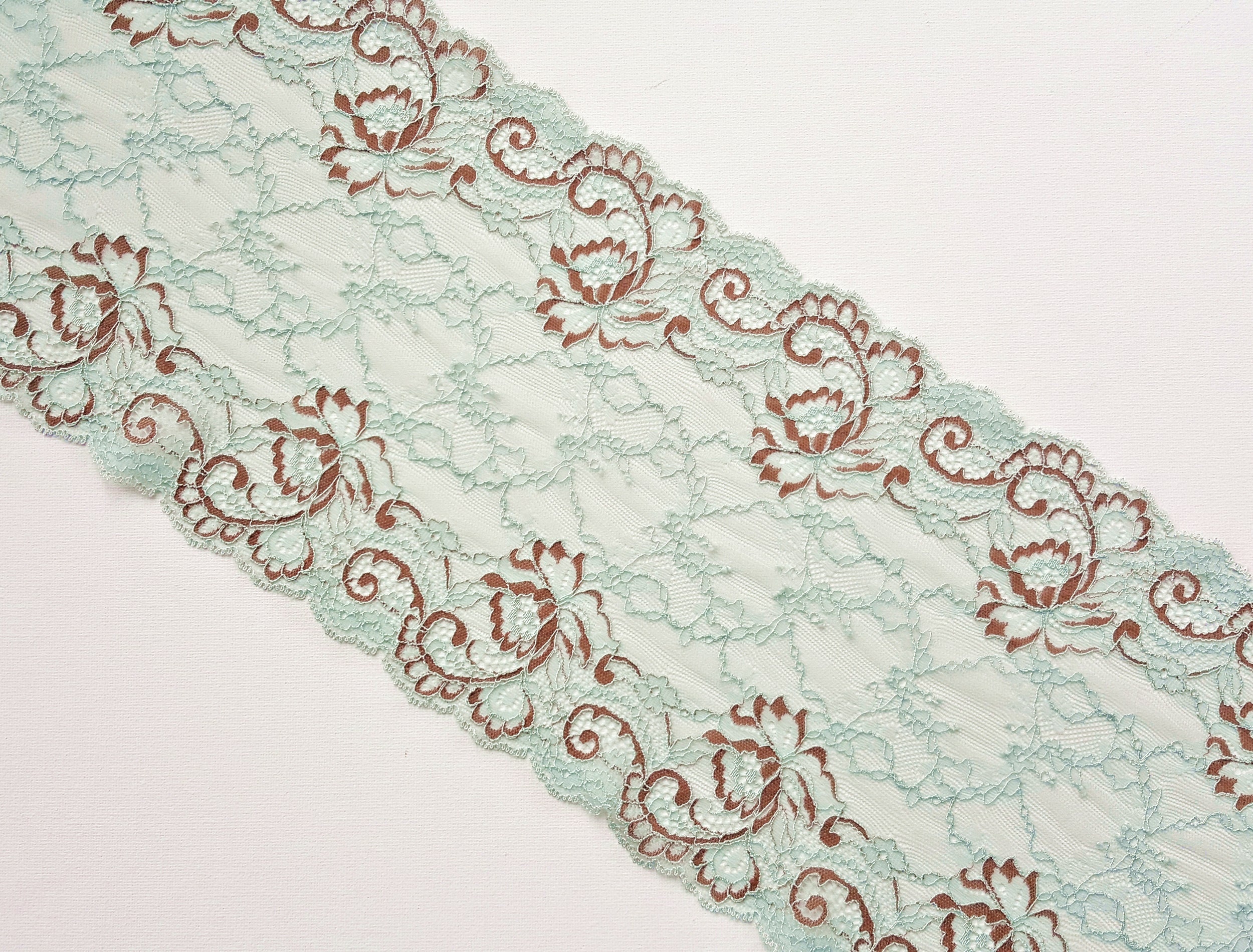 Floral Stretch Lace Pastel Mint Blue Wide Elastic Lace Trim Etsy