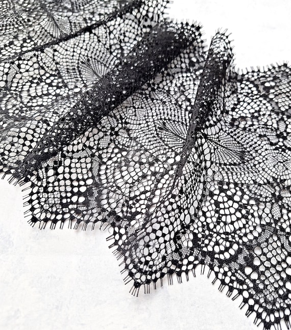 Dentelle Chantilly Au Mètre En Fine Haute Couture Largeur de 8 cm Noir