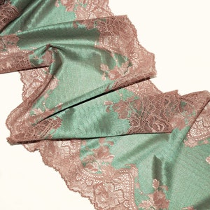 Sea Green Stretch Lace Trim, Elastic Lace Fabric, Wedding Lingerie Lace width 24 cm / 9.44", Nr 351