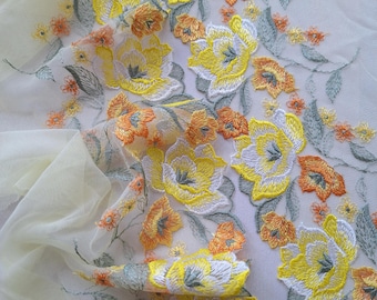 2.18 yards Mirrored Colorful Embroidered Lace Trim Lingerie Sewing, Floral Mesh, 25 cm/ 9.8" Wide, Nr 889