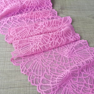 Pink Spiderweb Stretch Lace Fabric, Lingerie Elastic Lace Trim, width 19 cm / 7.48&quot;, Nr Q2471