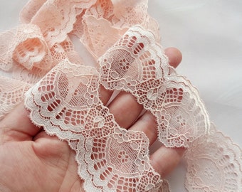 2.18 yards Stretch Lace Trim, Light Pale Pink Scalloped Edge Lace Trimming, width 6 cm / 2.3", Nr 174