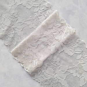 Milk Floral Stretch Lace, Wide Elastic Lace Trim, Wedding Lingerie Lace, width 20 cm / 7.87&quot;, Nr 195