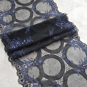 Black Stretch Lace Trim, Scallop Edge Lace Lingerie Sewing, width 24 cm / 9.44&quot;, Nr 705