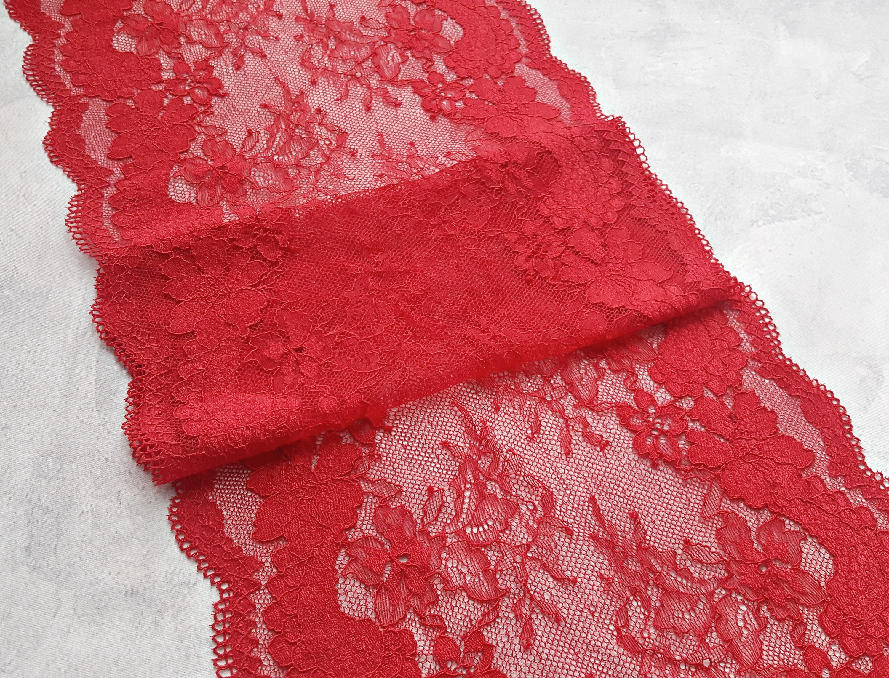 Red stretch lace, Lingerie lace trim, Table runner width 23 cm / 9.05", Nr 510