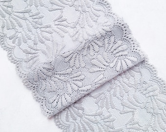 Light Gray Stretch Lace, Wide Elastic Lace Trim, width 16 cm / 6.3", Q5076