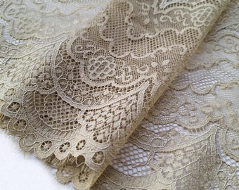 Eyelash Warm Sand Floral Stretch Lace Trim Bra Making, 22.5 cm / 8.8" Wide, Nr 034