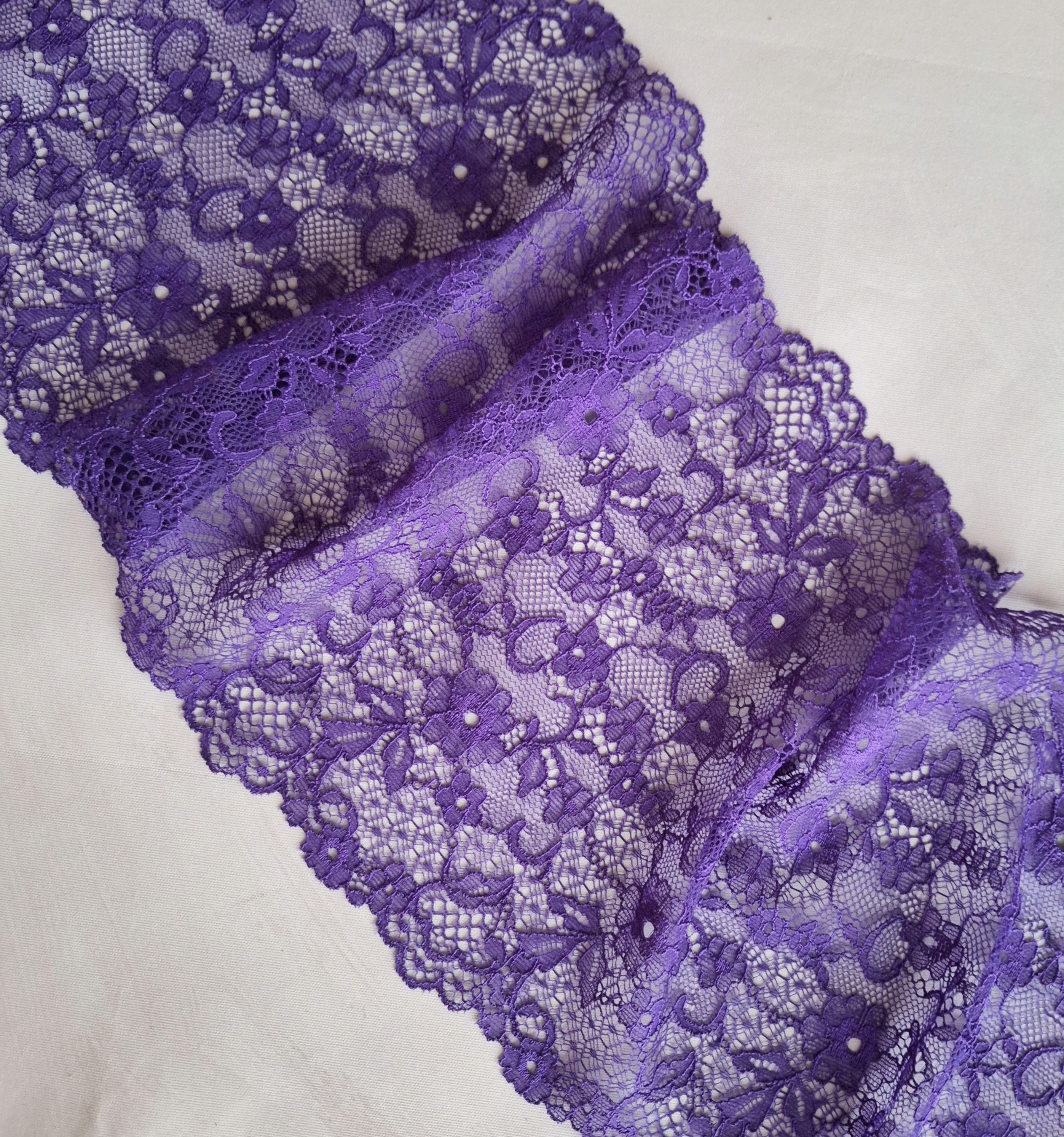 3.28 Yards Royal Purple Stretch Lace Floral Elastic Lace Trim