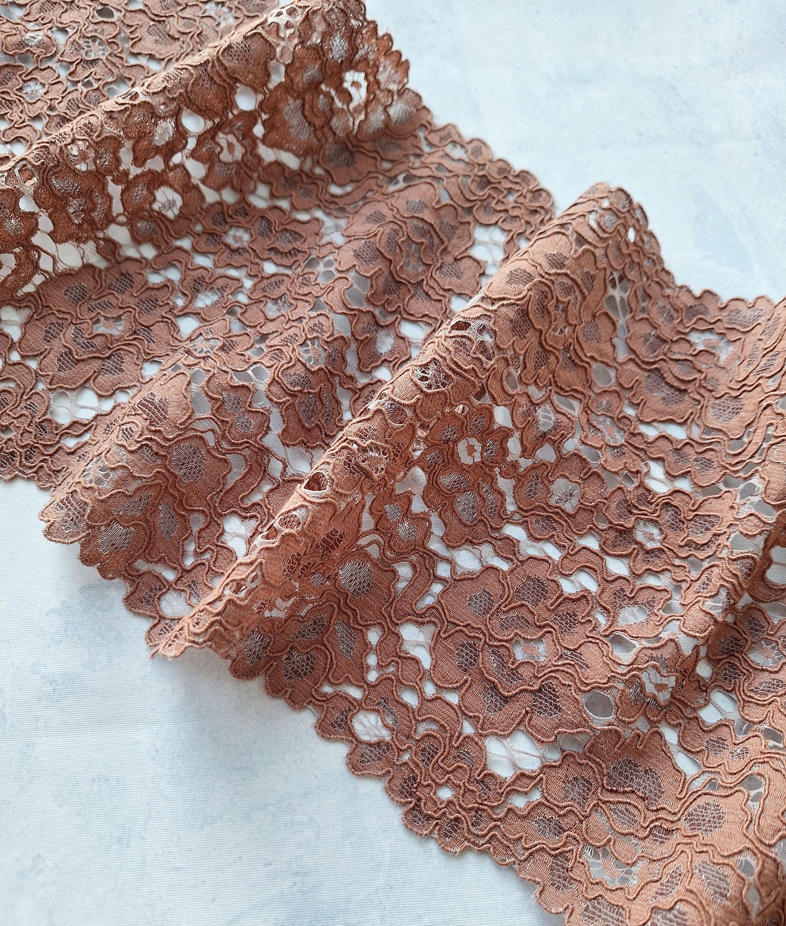 Brown Guipure Lace Fabric, Nonelastic Wide Floral Lace Trim, 23 Cm