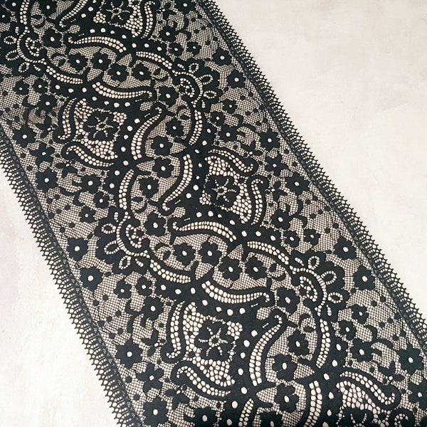 Black Lingerie Lace, Floral Stretch Lace Trim, Wide Elastic Lace, width 22.9 cm / 9", Nr 325