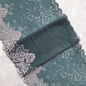 Teal Stretch Lace, Floral Elastic Lace for Bra, width 20 cm / 7.9&quot;, Nr Q4210