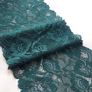 Dark Teal Stretch Lace, Floral Elastic Lace for Bra, width 17.7 cm/ 6.9", Nr 788