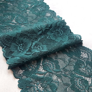 Dark Teal Stretch Lace, Floral Elastic Lace for Bra, width 17.7 cm/ 6.9&quot;, Nr 788