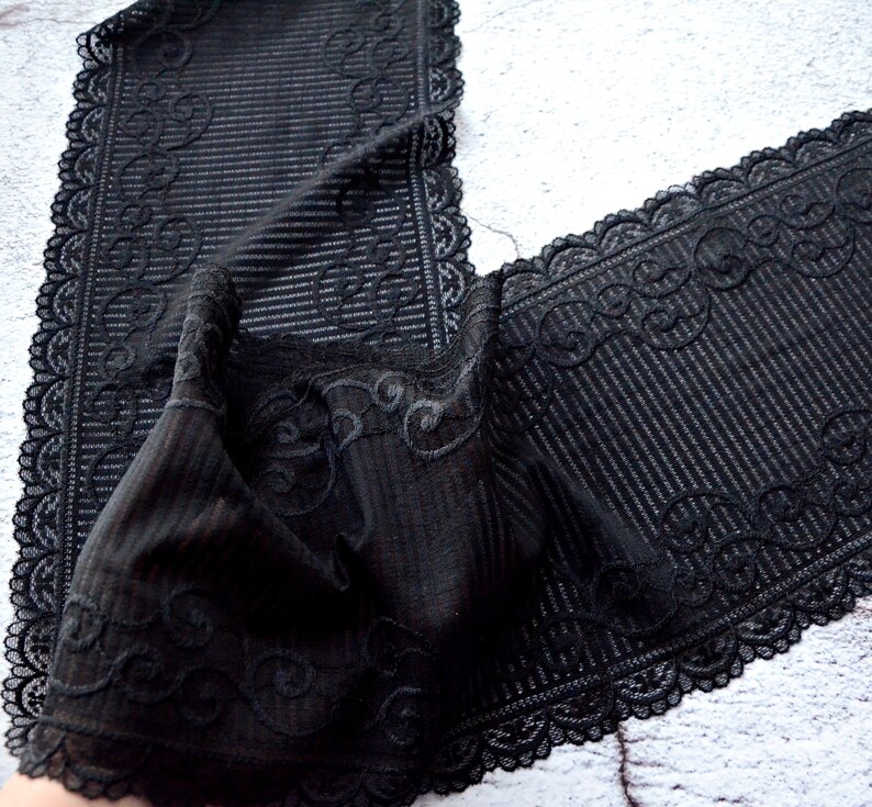 LUMKET Stretch Lace Ribbon - 1.2" Wide X 10 Yards, Floral Pattern, Black Elastic Trim For Sewing & Crafts - View #9