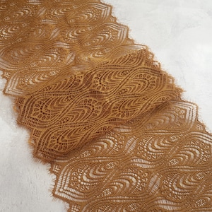 Dark Mustard Eyelashes Stretch Lace Trim, Wide Elastic Lace Bra Making width 20 cm / 7.87&quot;, Nr 796