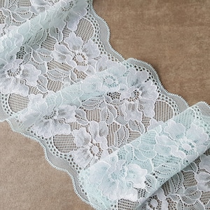 Mint Stretch Lace Trim Lingerie Sewing, Floral Elastic Lace Apparel Intimate, width 16.3 cm / 6.4&quot;, Nr Q4077