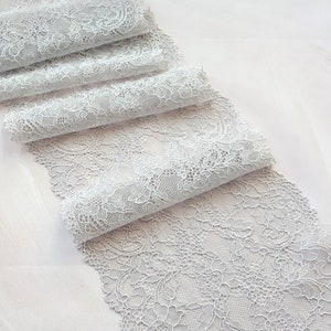 Light Gray Elastic Lace Trim, Lingerie Sewing Stretch Lace Fabric, width 16.5 cm / 6.5&quot;, Nr 273