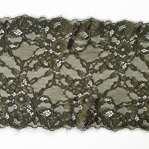 Khaki Chantilly lace trimming, Eyelash stretch lace, Lingerie lace trim, French lace, width 23.6 cm / 9.05, Nr 516 image 5