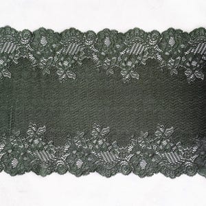Forest Green Stretch Lace Trim, Floral Elastic Lace Fabric, width 21 cm / 8.2&quot;, Nr 862