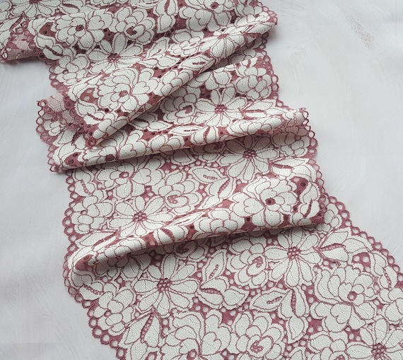 Light Greige Brown Stretch Lace Trim, Elastic Lace Fabric, Wedding Lingerie Lace width 24 cm / 9.44", Nr 330