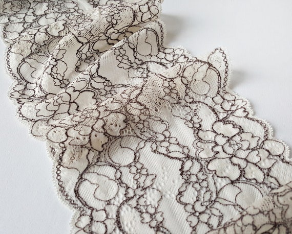 Ivory Brown Corded Stretch Lace, Lingerie Lace Trim, Bra Making Width 16  Cm/ 6.3, Nr Q4015 