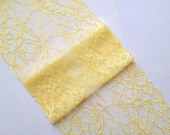 Yellow Lace Trim, Nonelastic Wide Floral Lingerie Lace, 23 cm / 9.05" Wide, Nr Q2283