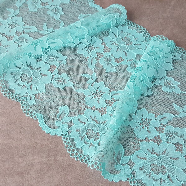 Electric Blue Stretch Lace,  Floral Elastic Lace Trim, Sequin Wide Lace, width 19.5 cm/ 7.67", Nr Q4099