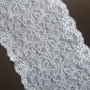 Off-White Floral Stretch Lace Trim, Wedding Lingerie Lace, width 22 cm / 8.66", Nr 315