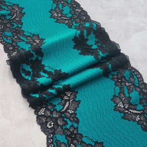 Blau Grün Stretch Spitzenstoff, Spitzenstoff Spitze breite 19 cm, Nr 741