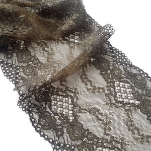 Army Green Lingerie Wide Stretch Lace Trim, Elastic Lace Fabric, width 18 cm / 7.08&quot;, Nr 519
