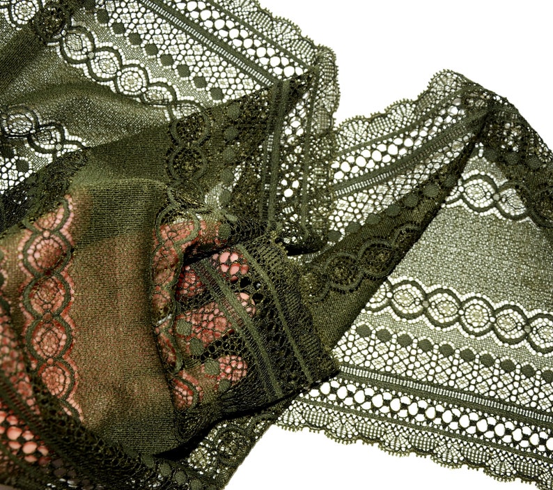 Dark Green Stretch Lace Trim Elastic Lace Fabric width 23.4 Etsy
