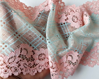 Colorful Stretch Lace, Floral Lingerie Lace Trim, Elastic Lace width 17.5 cm/ 6.8", Nr Q4009