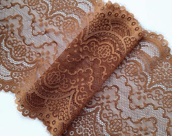 Eyelash Dusty Rust Floral Stretch Lace Trim Bra Making, 22.5 cm / 8.8" Wide, Nr 035